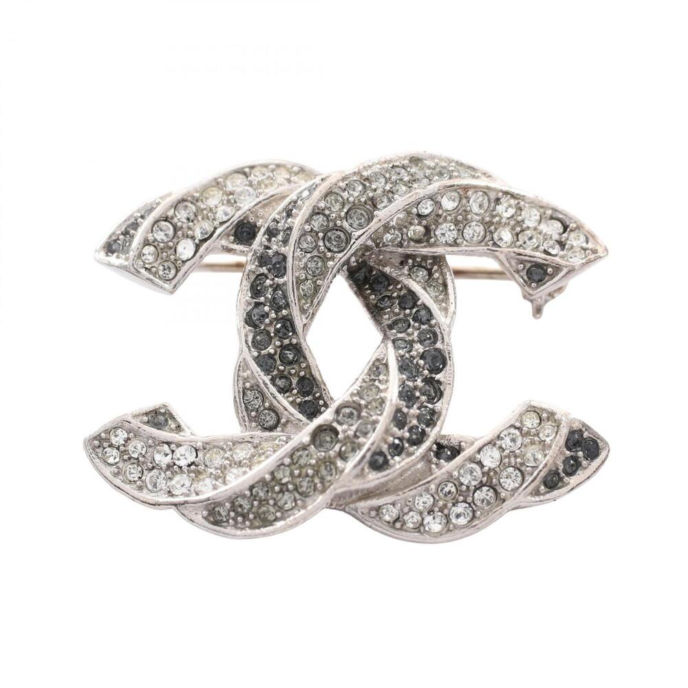 Chanel B16C Coco Mark Brooch Accessory, Stainless Steel with Rhinestones, Wom...